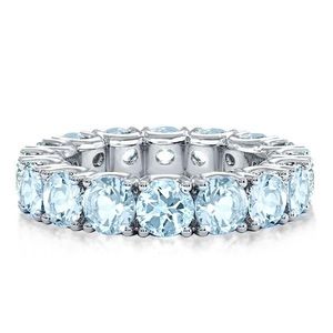 Round Cut Eternity Aquamarine Wedding Band For Women